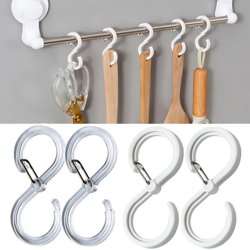 

10pc Multifunctional S-shaped Hooks Kitchen Bedroom Windproof Hanging Hooks with Buckle Plastic Hanging Hooks Home Storage Tools