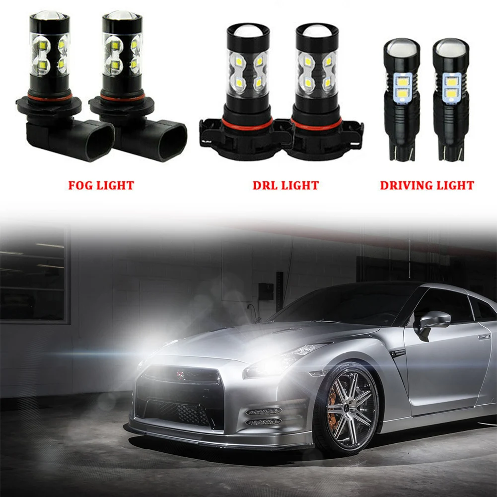 

6X White LED Fog Driving DRL Light Bulbs Combo Kit For Escalade 2007-2014 Upper Driving Light Bulbs
