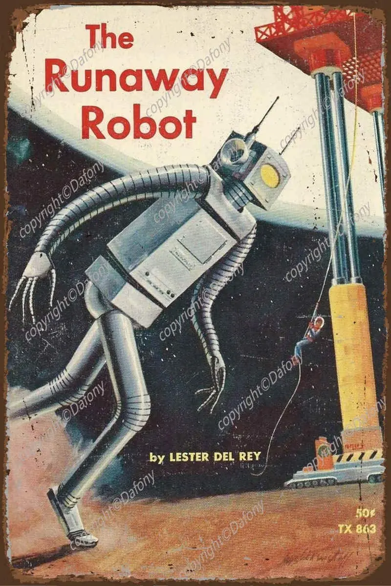 Винтажная Оловянная табличка робот The Runaway металлическая настенная в стиле ретро