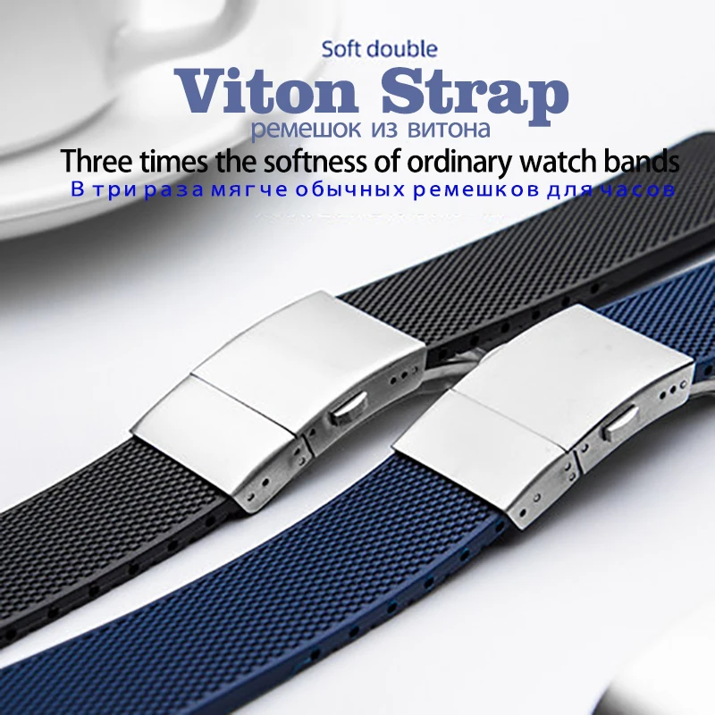 Viton Strap for Longines CONQUEST HYDROCONQUEST Watch Accessories Men Waterproof Strap Soft Rubber Silicone Watch Bracelet Band