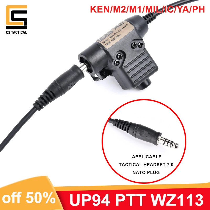 WADSN U94 PTT Tactical PTT Original RAC TMC 7.0 NATO PLUG Black Military Headset Accessories For Radio Baofeng Motorola Kenwood