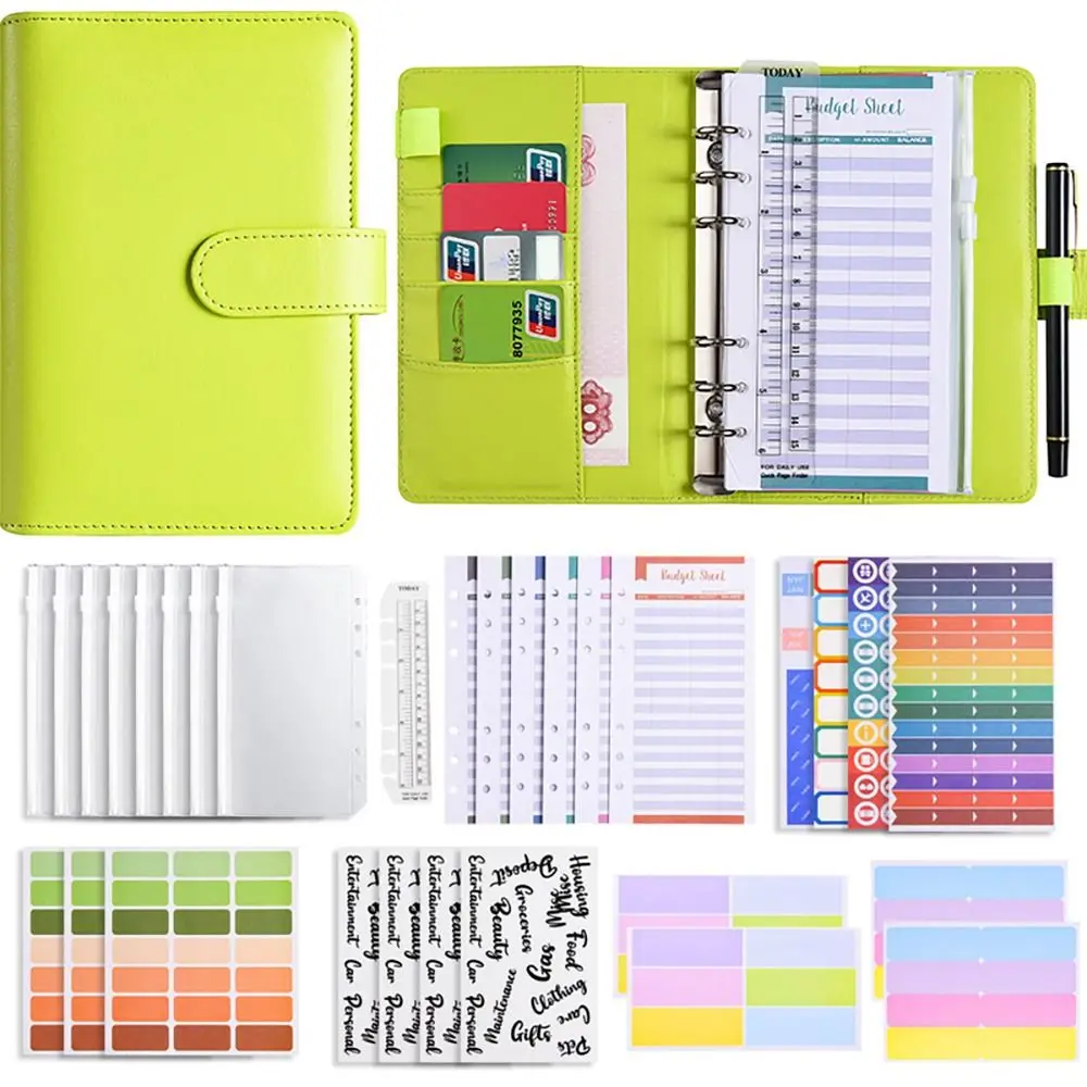 

Expense Sheets Budget Binder Budgeting A6 Money Organizer for Cash with Zipper Cash Envelopes PU Leather