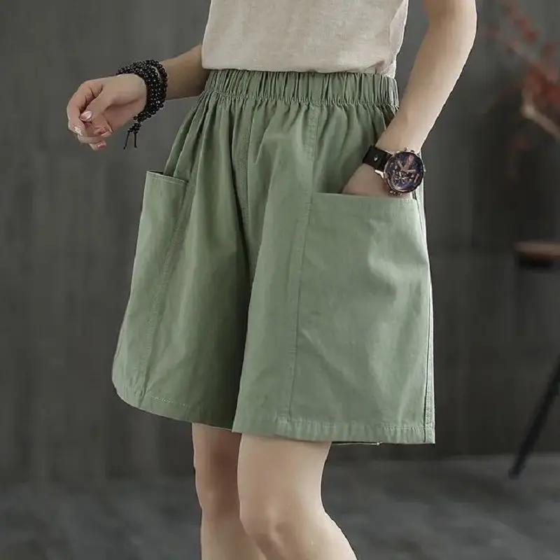 WTEMPO Cotton Wide Leg Shorts Women's Chic Pockets High Waist Slim Versatile Casual Shorts Fashion StreetWear Womens Shorts
