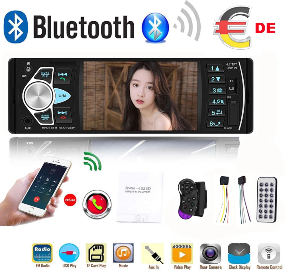 Автомагнитола AMPrime 4 1 дюйма 1DIN 4022D Bluetooth USB FM MP3