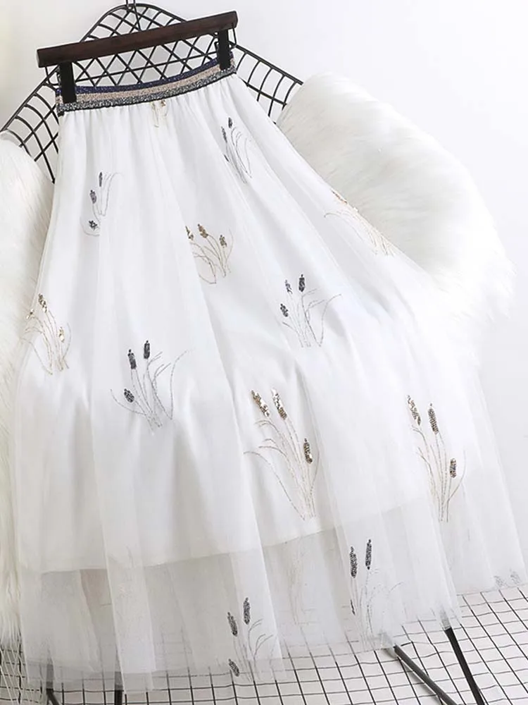 Женская винтажная фатиновая юбка длинная Плиссированная Юбка-пачка из