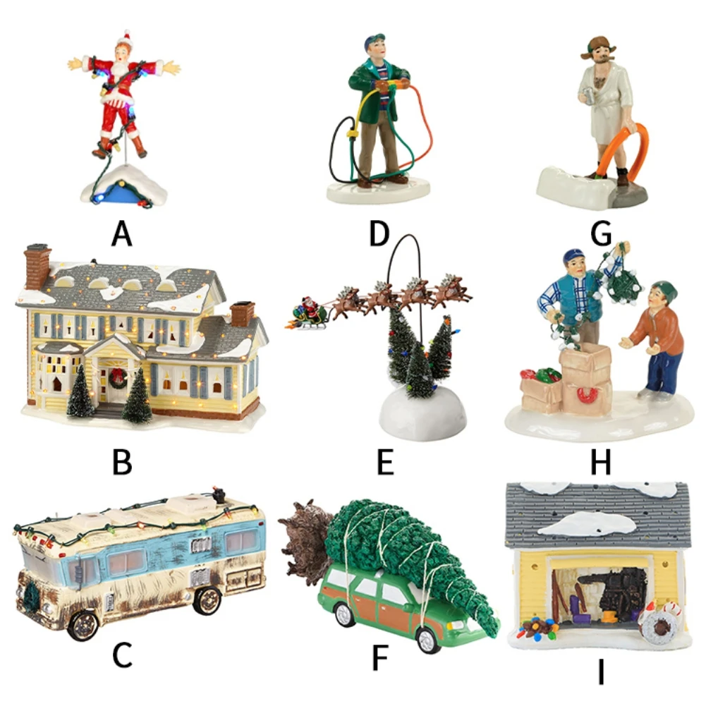 

Christmas Villa Bus Car Pulls Christmas Tree Snowman Doll Ornament Garden Decoration Christmas Village Street Scene Resin Crafts