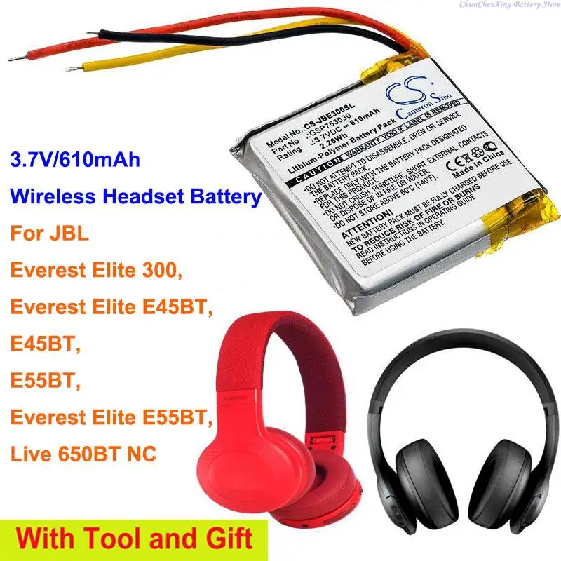 

610mAh Wireless Headset Battery for JBL E45BT, Everest Elite 300, Everest Elite E45BT, E55BT, Everest Elite E55BT