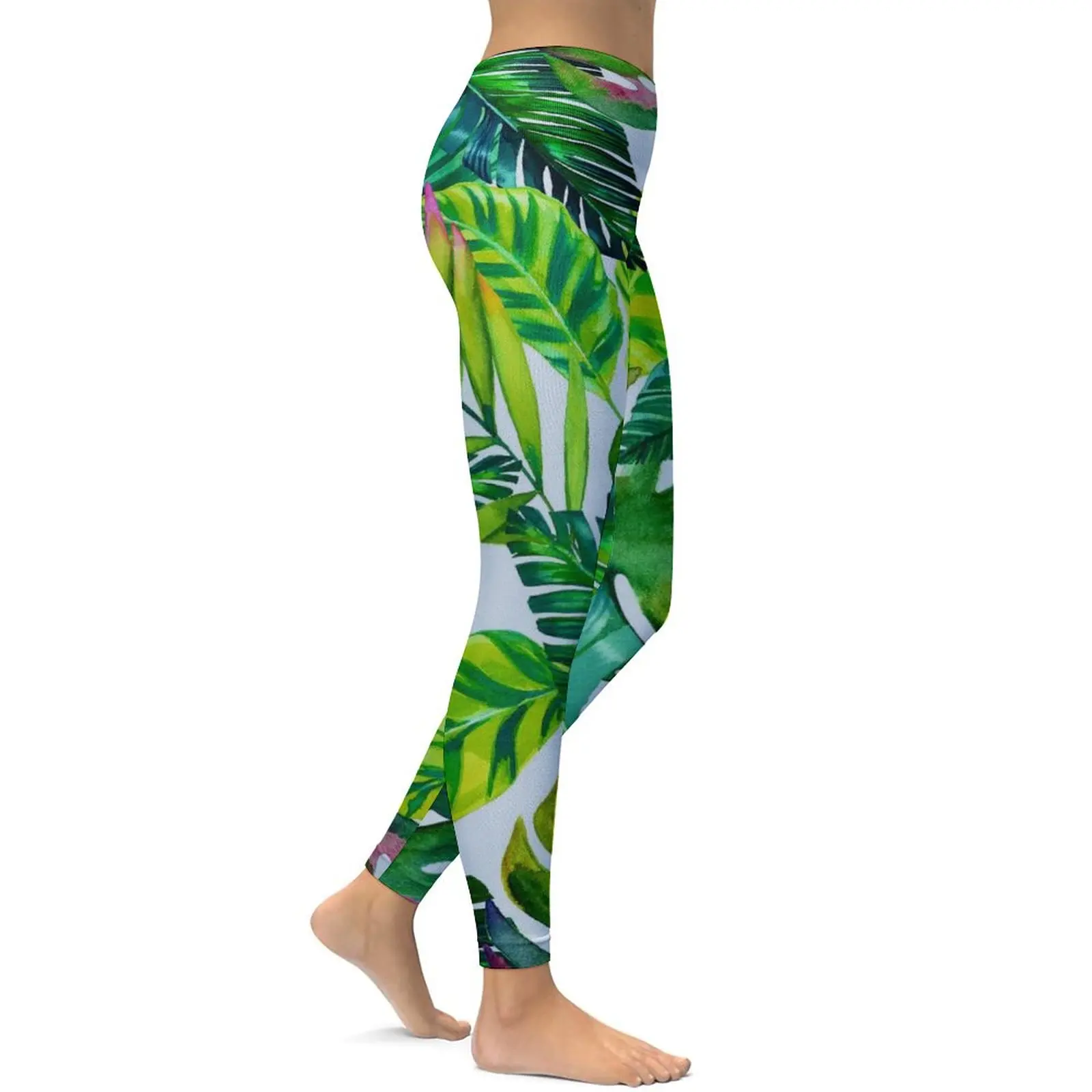 Бесшовные леггинсы с зелеными пальмовыми листьями Леггинсы для йоги эффектом