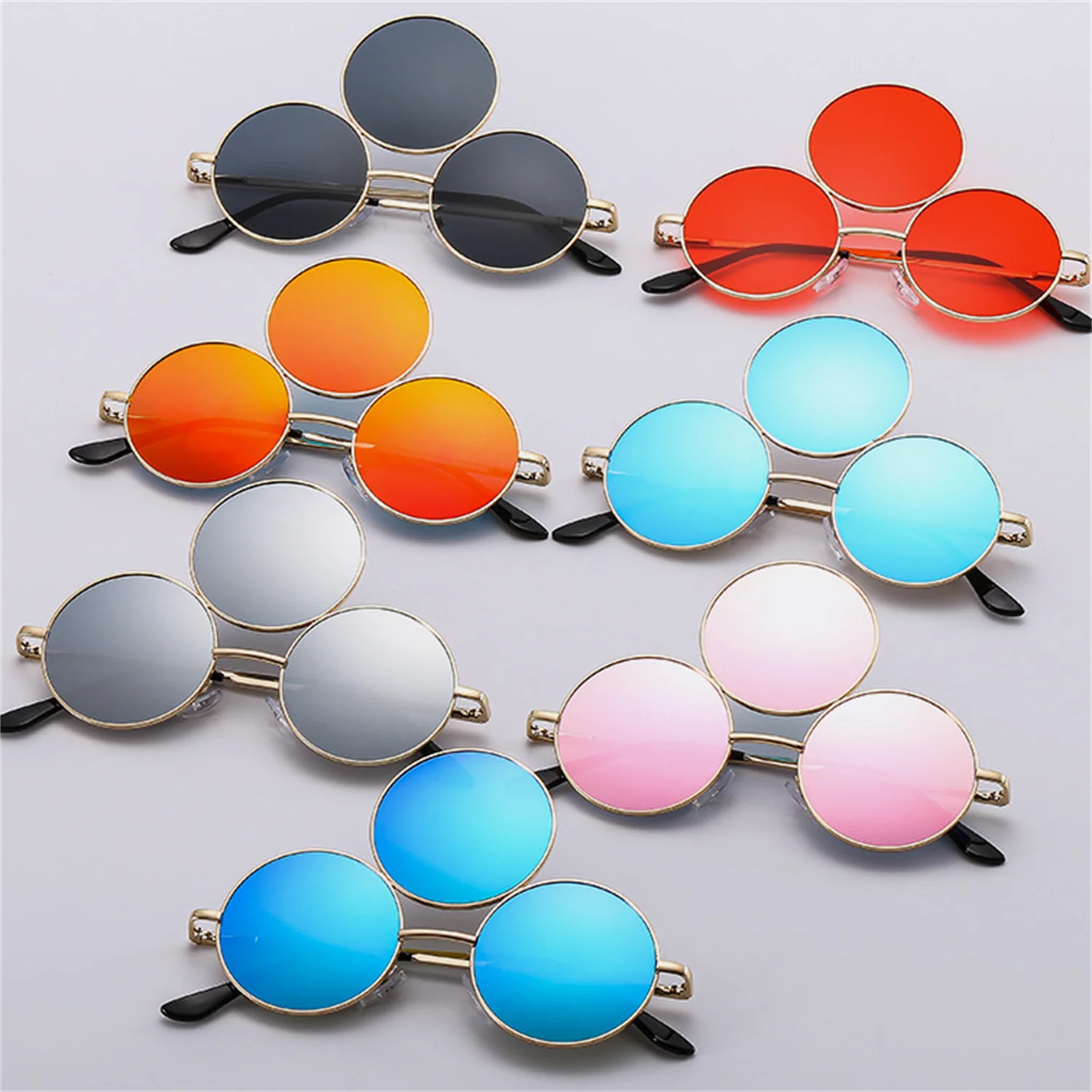 

Punk Funny Three Lenses Sunglasses Fashion Party UV400 Round Gold Frame Sunglasses Hip Hop Reflective Mirrored Men Eyewear