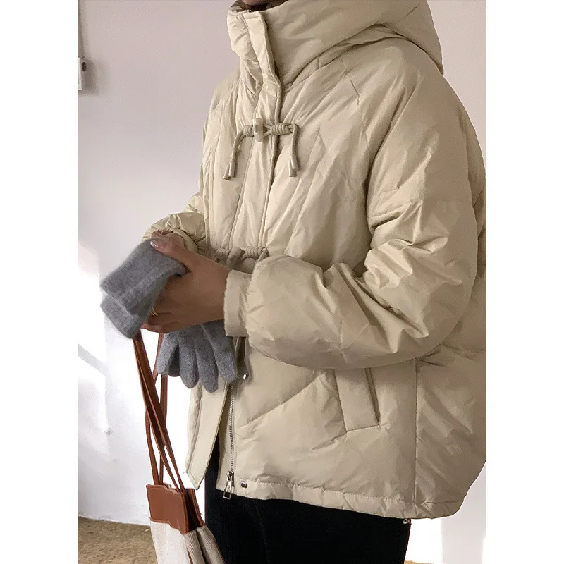 Cowl Buckle Down Jacket Female Short 2022 Winter New Fashion Hooded Bread Clothes Women's Clothing