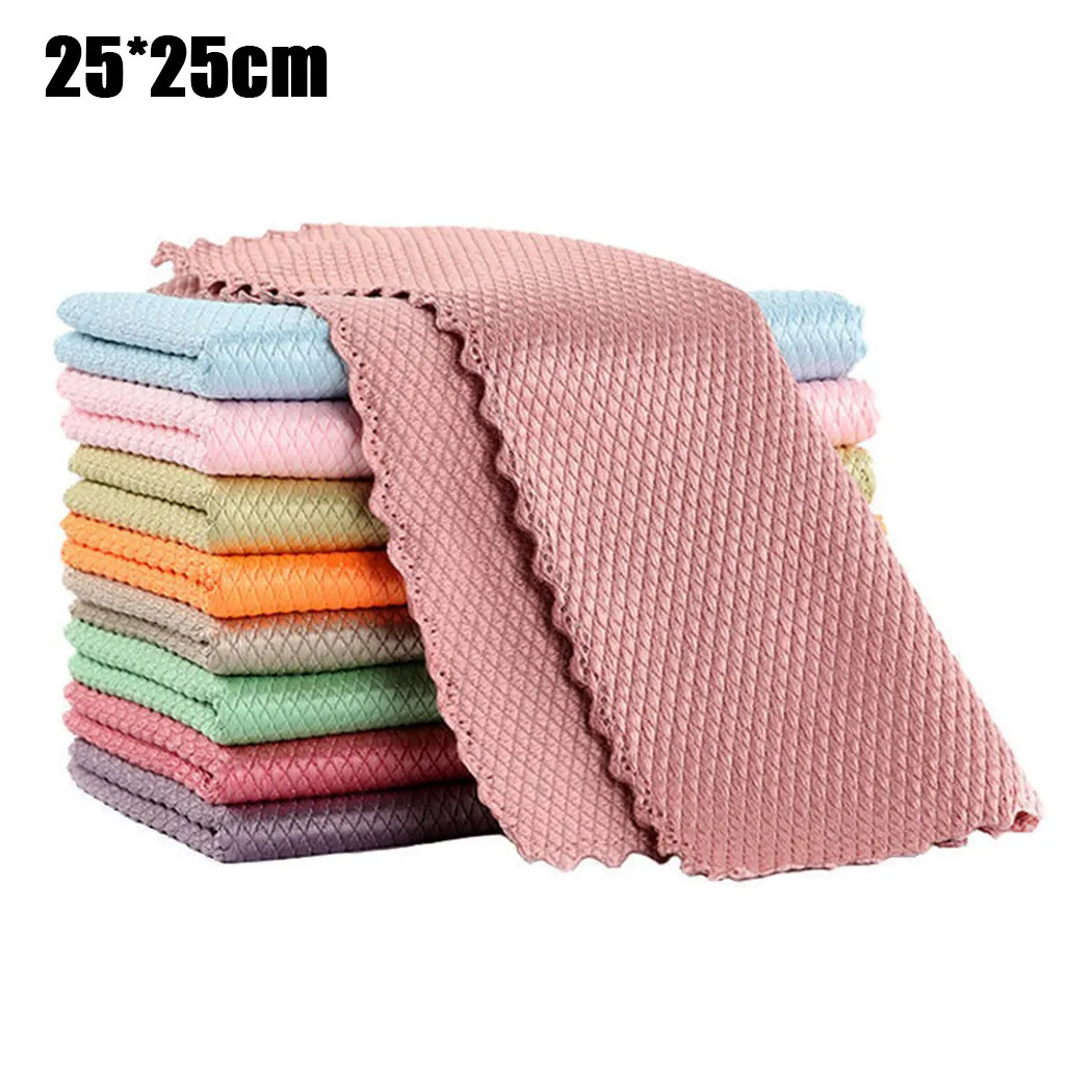 

10PCS Nano Scale Streak Free Miracle Cleaning 25*25cm Cloths Reusable Fine Fiber Kitchen Glass Cloth No Leaving Traces Kitchen