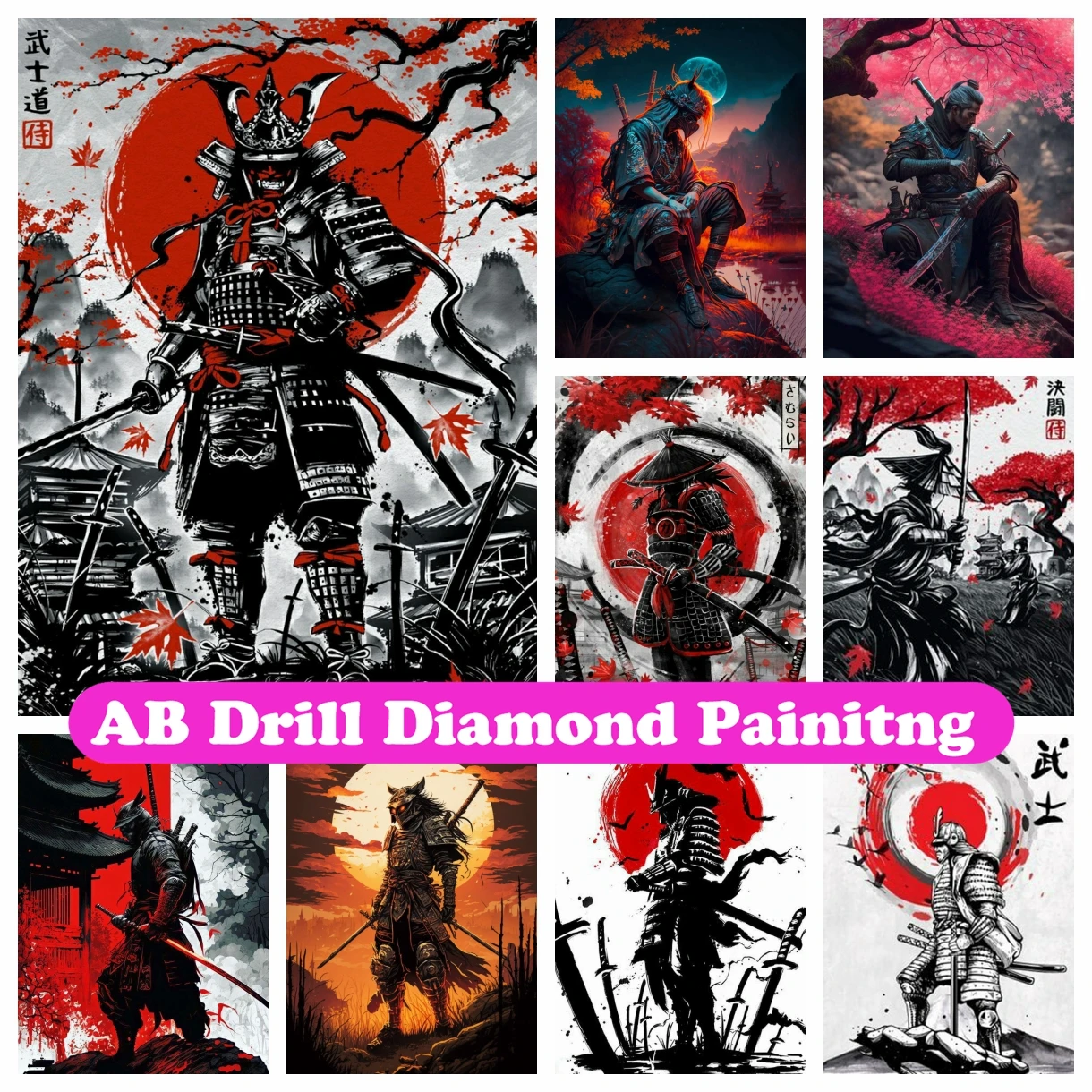 

Japanese Samurai Ink Wash 5D DIY AB Diamond Painting Embroidery Bushido Zen Cross Stitch Mosaic Picture Handicraft Home Decor