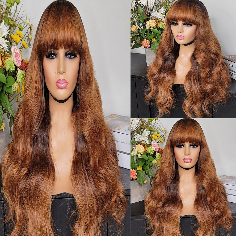 

Colored Bangs Body Wavy 360 Lace Frontal Wig Brazilian 13x6 Lace Front Human Hair Wig Fringe Glueless Remy 200 Density