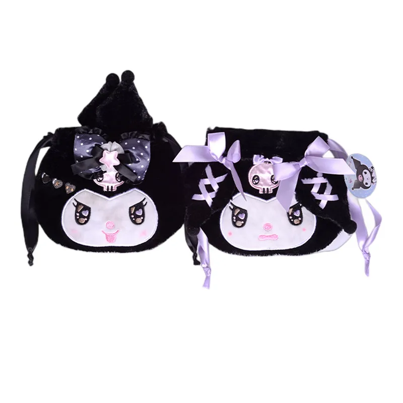 

Anime cute kawaii soft cute bow hairband kuromi plush bundle pocket sundries storage bag pencil case