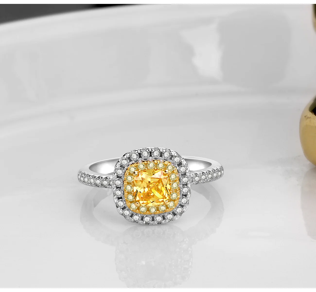 

Vintage Female Square Thin Yellow Stone Ring Charm 925 Silver Engagement Ring Luxury Simulated Diamond Wedding Rings For Women