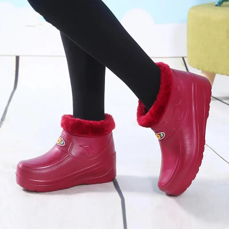 Женские непромокаемые резиновые сапоги на мягкой подошве из ЭВА плюс бархатные