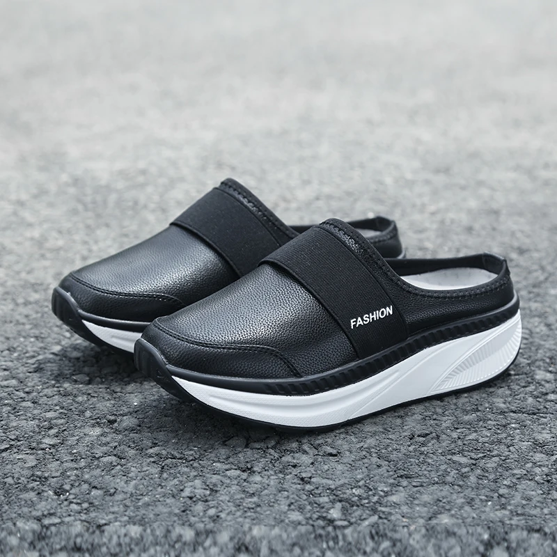 Slippers PU Women Shoes Waterproof Women Non-Slip Indoor Outdoor Cozy Home Autumn Thick Hee