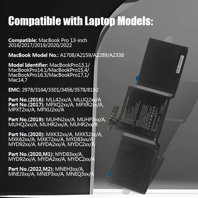 Фото A1713 Аккумулятор для ноутбука Apple MacBook Pro 13 дюймов A1708 2016-2017 год MPXQ2LL/A EMC2978 EMC3164 MLL42LL/A 020-00946 №4