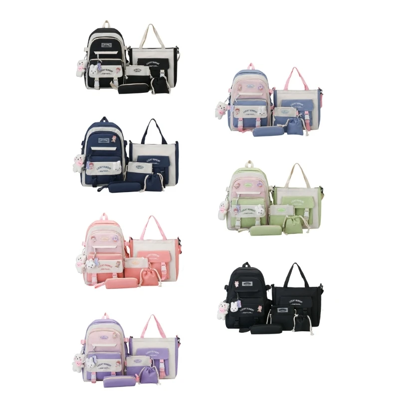 

5pcs Large Capacity School Backpack Set School Bag Bookbag for Teens Girls Daypack Cute Shoulder Bag Handbag Pencil Bag