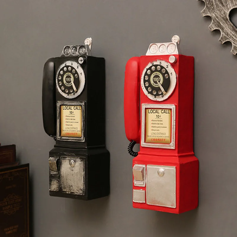 

Vintage Telephone Model Wall Hanging Ornaments Retro Furniture Phone Miniature Crafts Gift for Bar Home Decoration Creativity