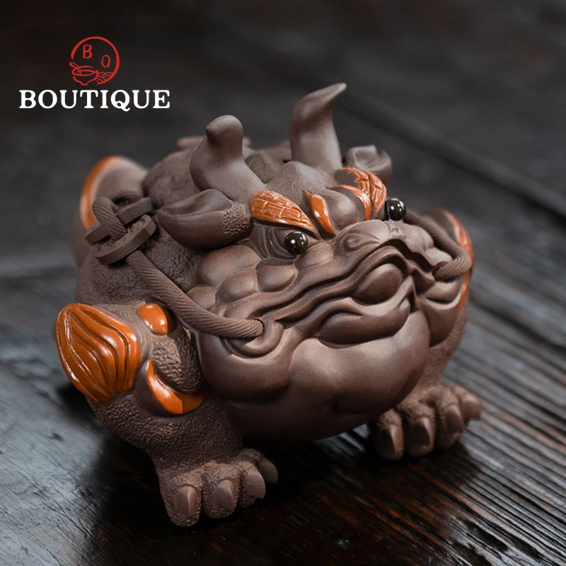 Yixing Handmade Purple Clay Tea Pet Toad Model Sculpture Crafts Animal Tea Figurine Ornaments Chinese Tea Set Art Decoration