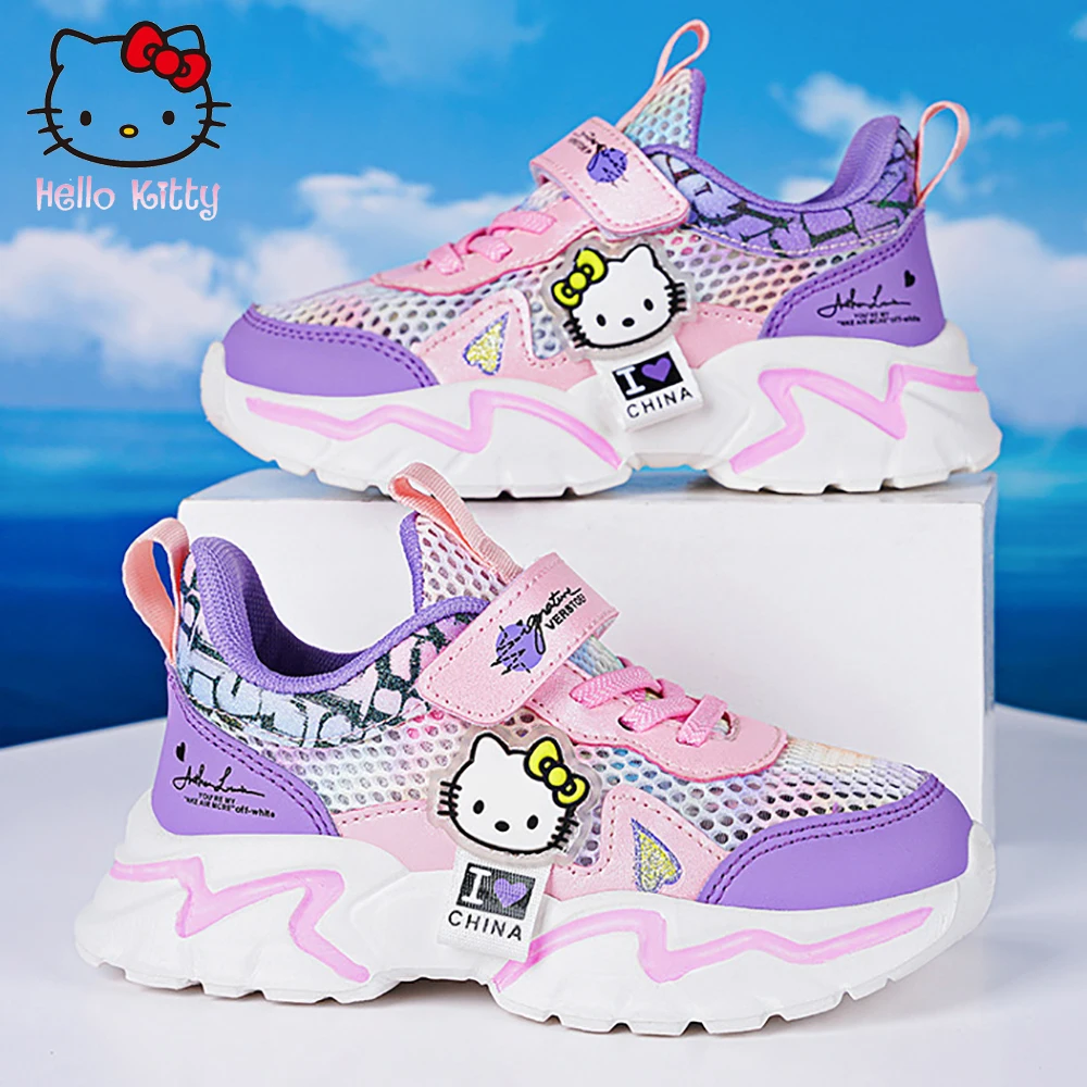 Zapatillas de deporte informales de Hello Kitty para niños y niñas, zapatos transpirables para exteriores, zapatillas de deporte de fondo suave a la moda para verano