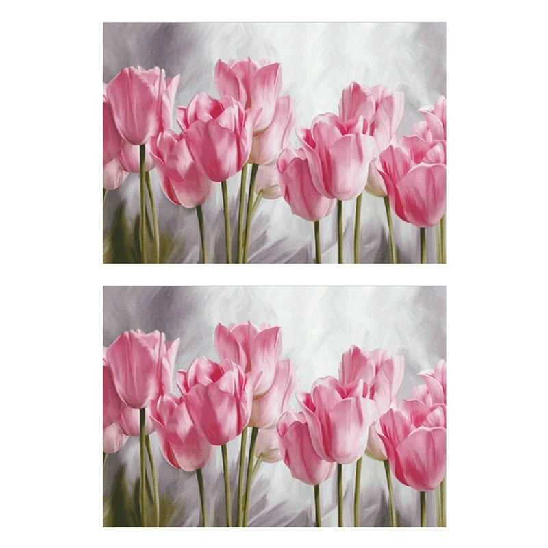 

2X Full Diamond Painting Pink Tulips DIY Diamond Embroidery Flower Series Decoration Painting