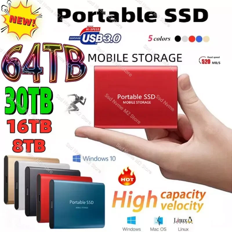 

New Portable 1TB 2TB SSD 4TB 16TB External Hard Drive Type-C USB 3.0 High Speed 8TB External Storage Hard Disks For Ps5 Laptops