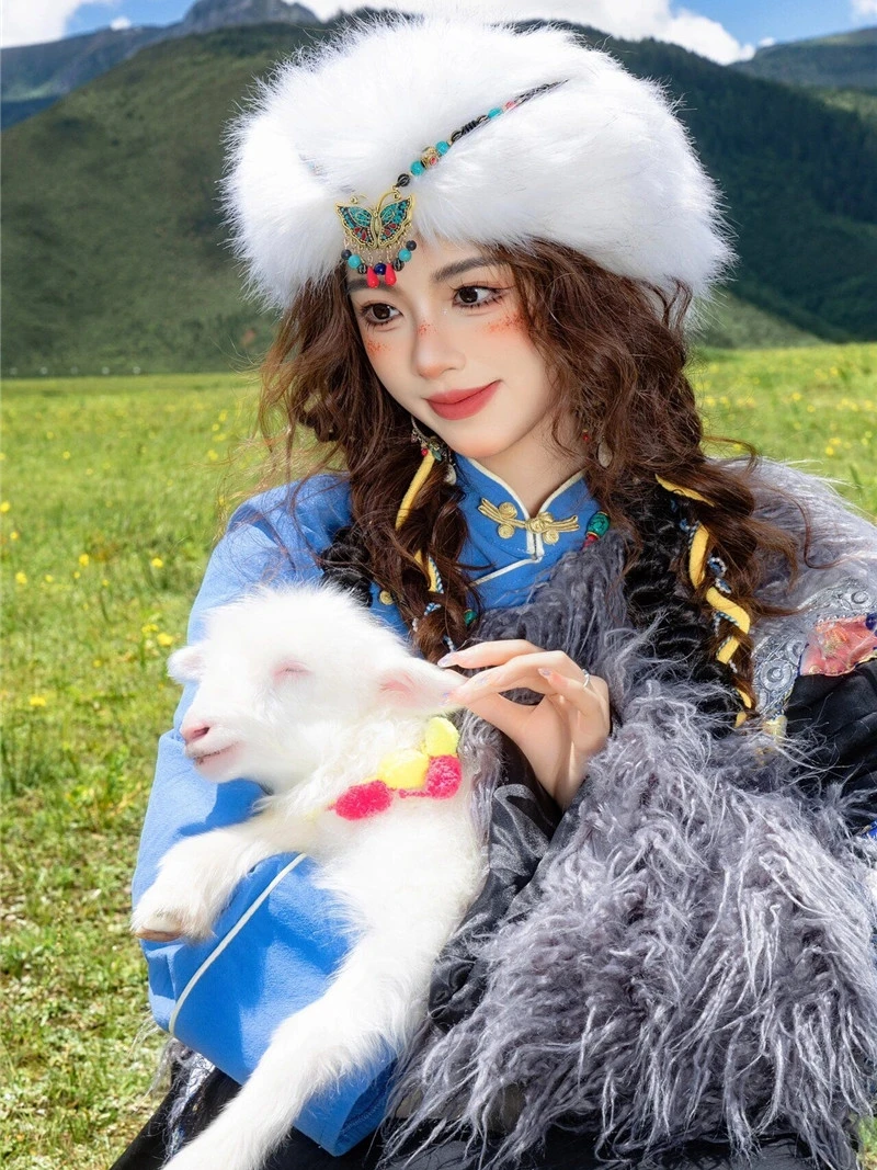 Новая женская зимняя тибетская одежда в улучшенном этническом стиле