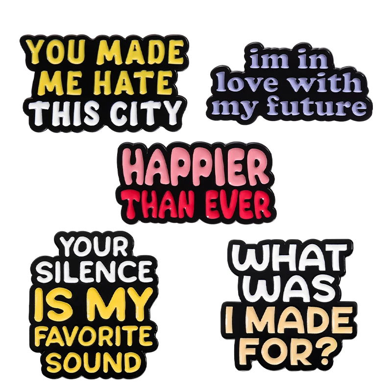 Эмалированная заколка с текстом песни на заказ счастливее чем когда-либо вы