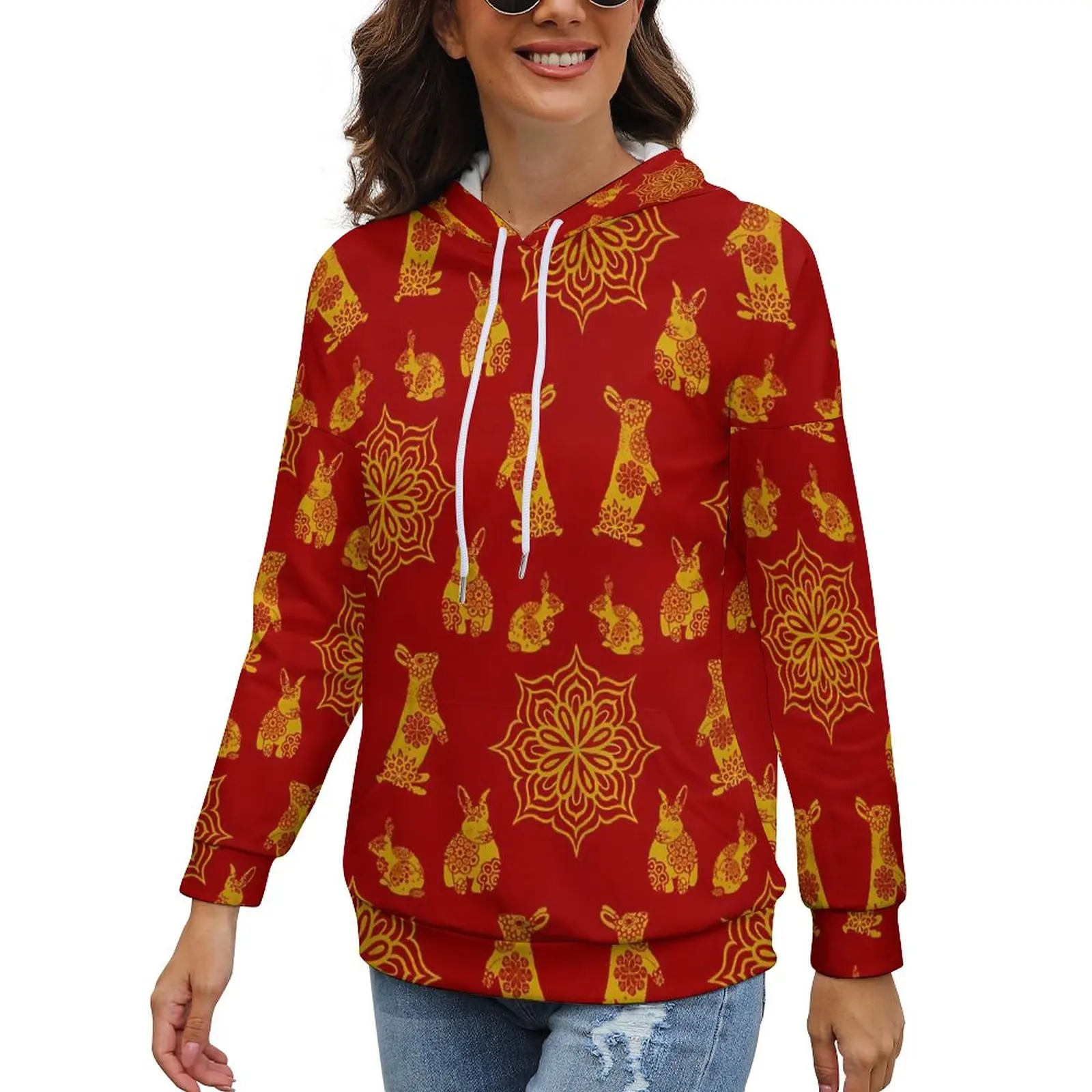 

Худи с изображением "Год Кролика", элегантная женская Толстовка Оверсайз с длинным рукавом, уличная одежда, свитшоты с рисунком