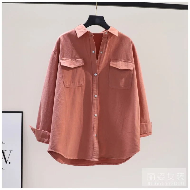 

Autumn Long Sleeve Cotton Women's Shirt Coat Casual Button Loose Blouse Women Office Pockets Fashion Solid Vintage Blouses 23906
