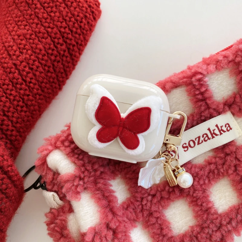 

Protective Sleeve for Earphones Case Stereo Red Butterfly Silicone Cushion Pad AirPods Pro and Apple Earbuds Box 2/3 Generation