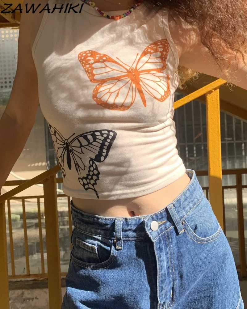 

Женский винтажный топ с принтом, короткий топ в американском ретро-стиле