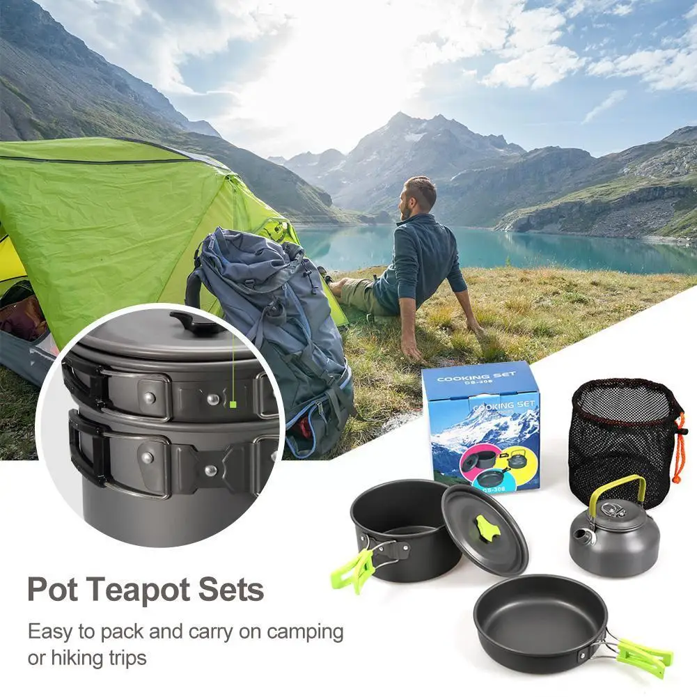 

Multifunctional Portable Non Stick Camping Cookware Teapot Frying Picnic Person Cooking Pan Kettle Pot 2/3 Outdoor Tablewar U6U1