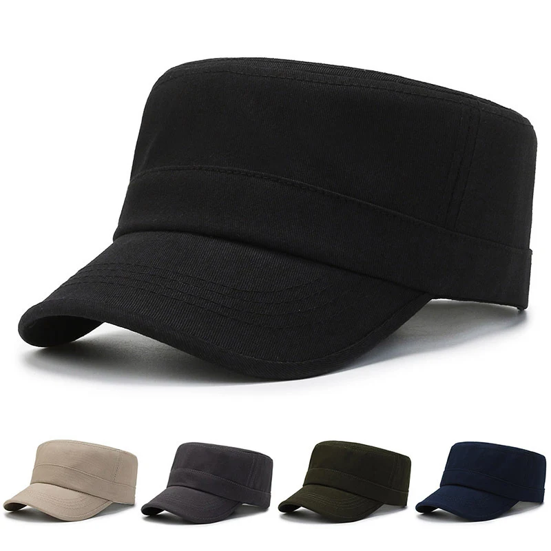

Army Style Plain Cap For Men Flat Cap Sun Protective Breathable Vintage Classic Casual Versatile Flat Top Cap Gorras Hombre
