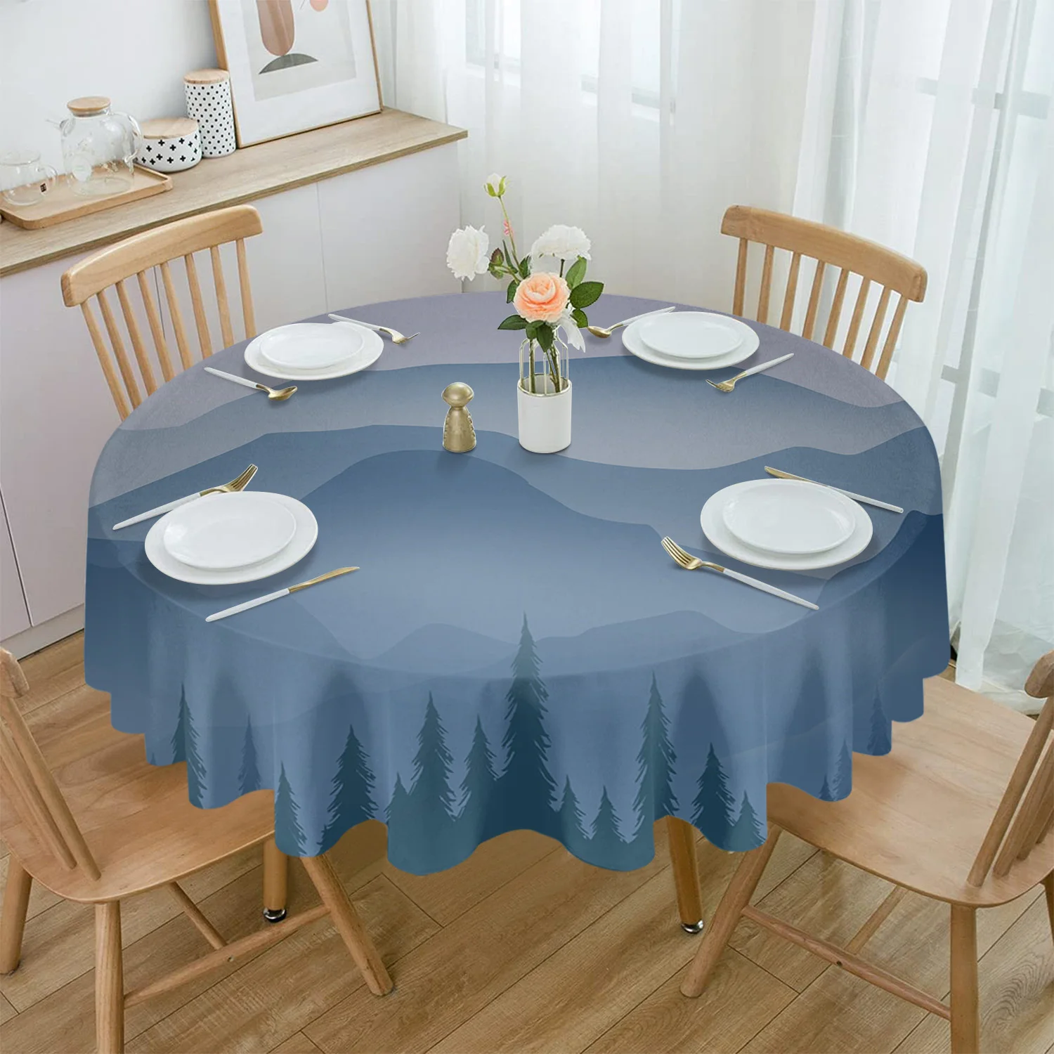 

Mountain Silhouette Round Tablecloth Waterproof Table Cover for Wedding Party Decoration Dining Table Cover