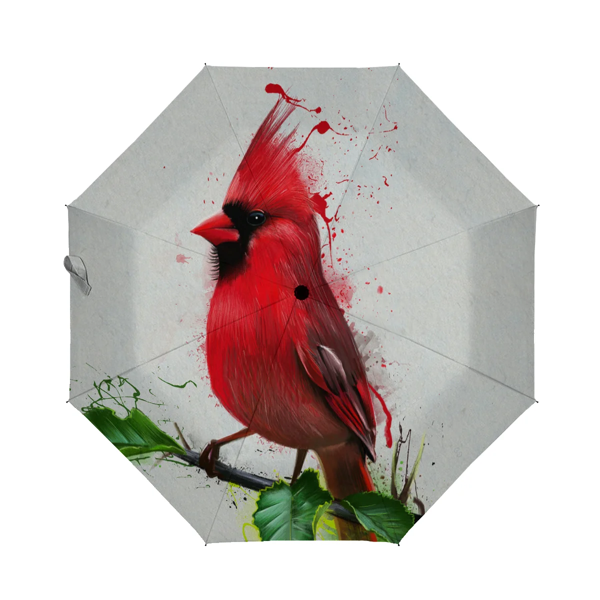

Compact Travel Folding Umbrella Sun Rain Windproof Kids Womens Mens Cardinal Bird Watercolor