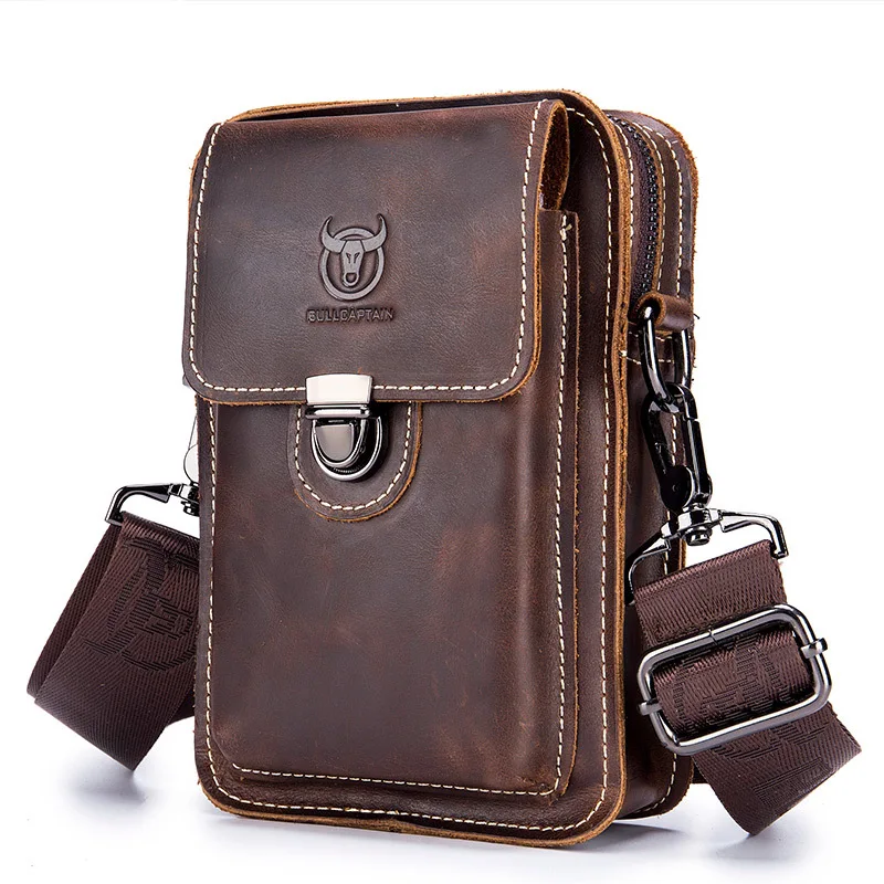 Genuine Leather Men's Shoulder Bag High Quality Cowhide Crossbody Bag Multifunction Fanny Waist Bag Travel Sports Belt Bum Pouch