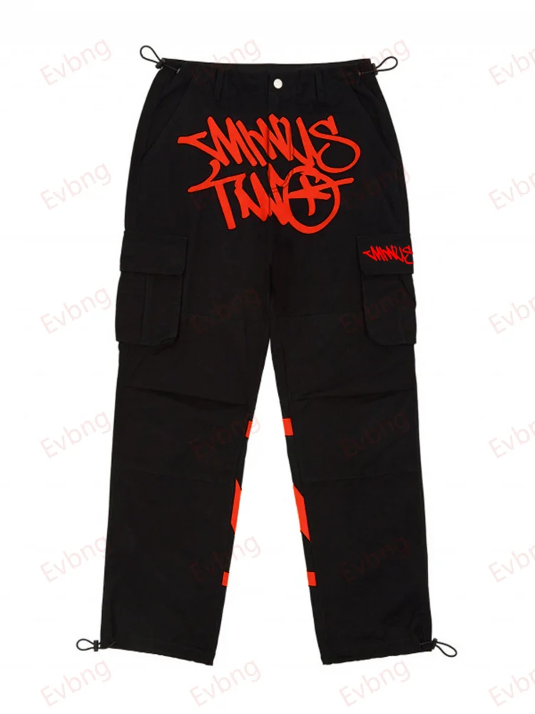 Spring Low Rise Woman Minus Two Cargo Pant Y2K Street Trend Letter Printing Harajuku Hip Hop Print Unisex Joggers