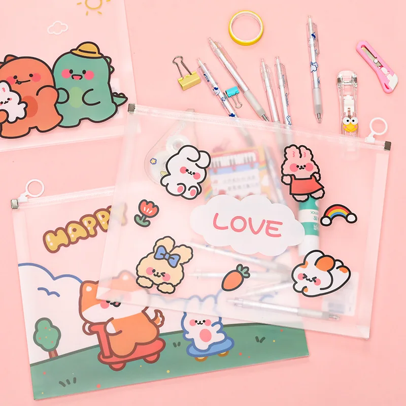 

1PCS Korean Stationery Transparent Cartoon Pencil Bag Simple Pens Pouch Pencil Cases for Girls School Bags Material Escolar