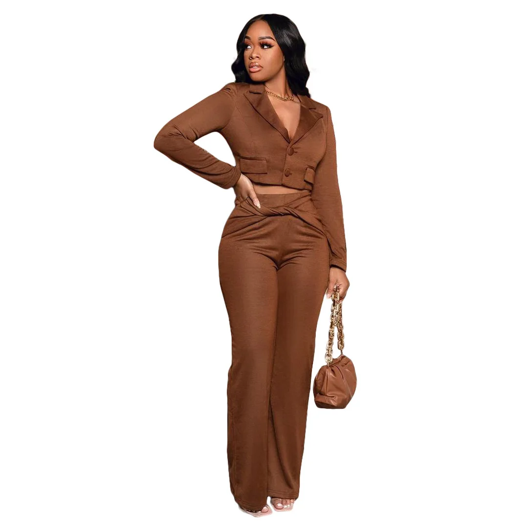 2021 Lady Work Suit Pants with Elastic Band High Waist Women Single Button Solid Colors Office Blazer Short Blazer Two Piece Set