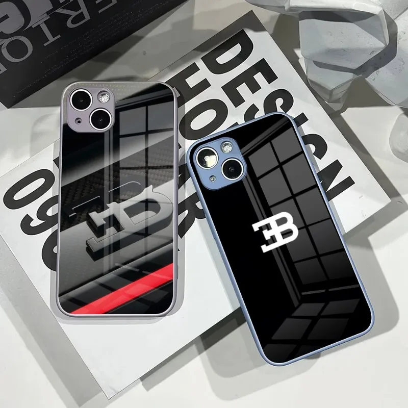 

Роскошный автомобильный чехол Bugatti для телефона IPhone 14Pro 13 11 12 XR XS MAX 7/8 X Plus, 13 цветов, закаленное стекло, крутая пара