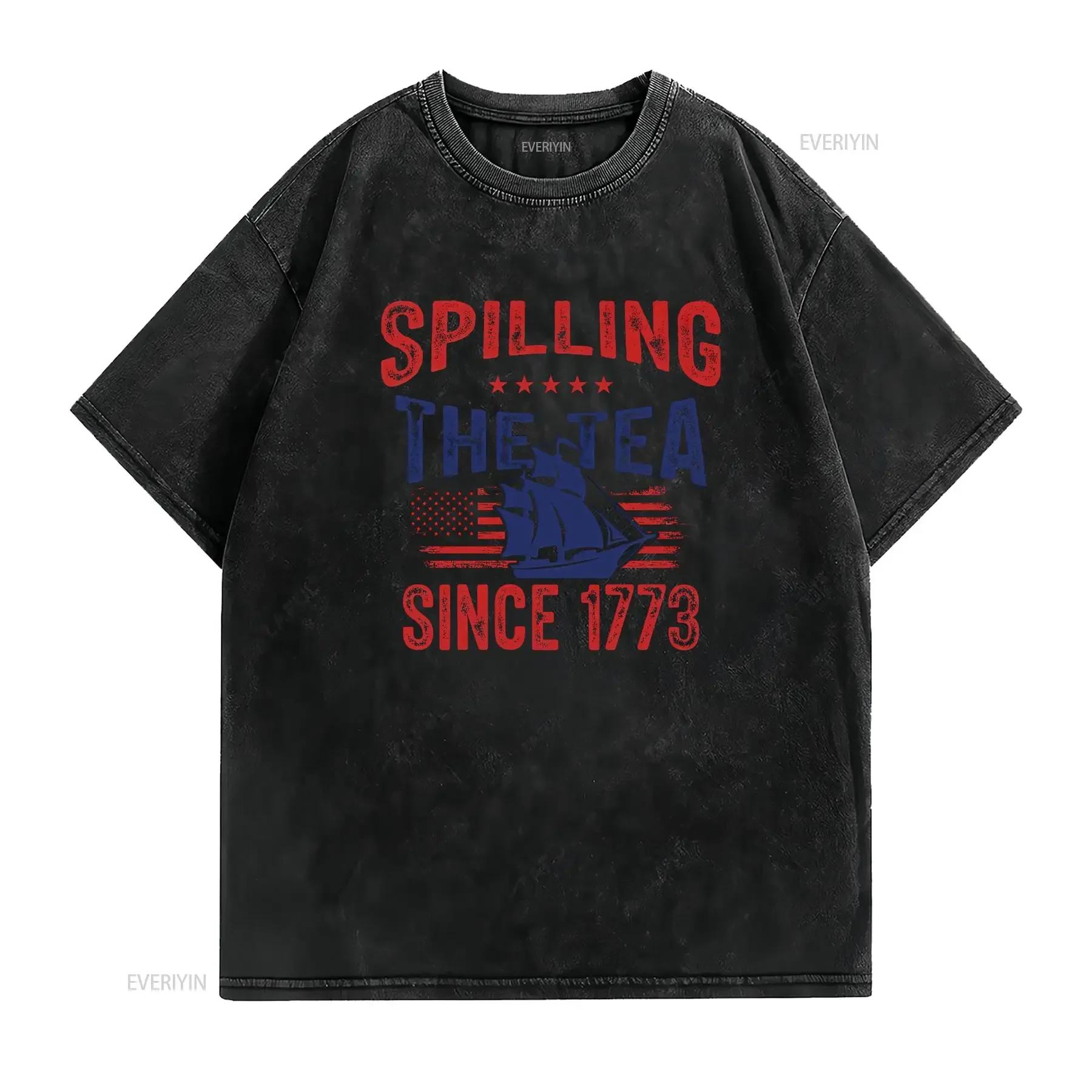 Фото Футболка «Spilling The Tea Since 1773»: Свобода, Патриотизм, Америка, Американская Бунтарская Смута, День независимости, винтажная, с эффектом потертости, повседневная, эластичная №2