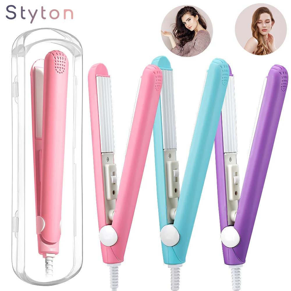 

Мини-утюжок для волос Styton, керамическая плойка розового цвета с гофрированными пластинами, электрический выпрямитель для завивки волос, ин...