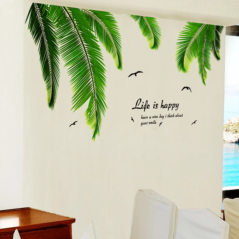 

Green Palm Leaves Wall Stickers Decor Vinyl DIY Coconut Tree Leaves Mural Decals for Living Room Nursery Kitchen Home Decoration