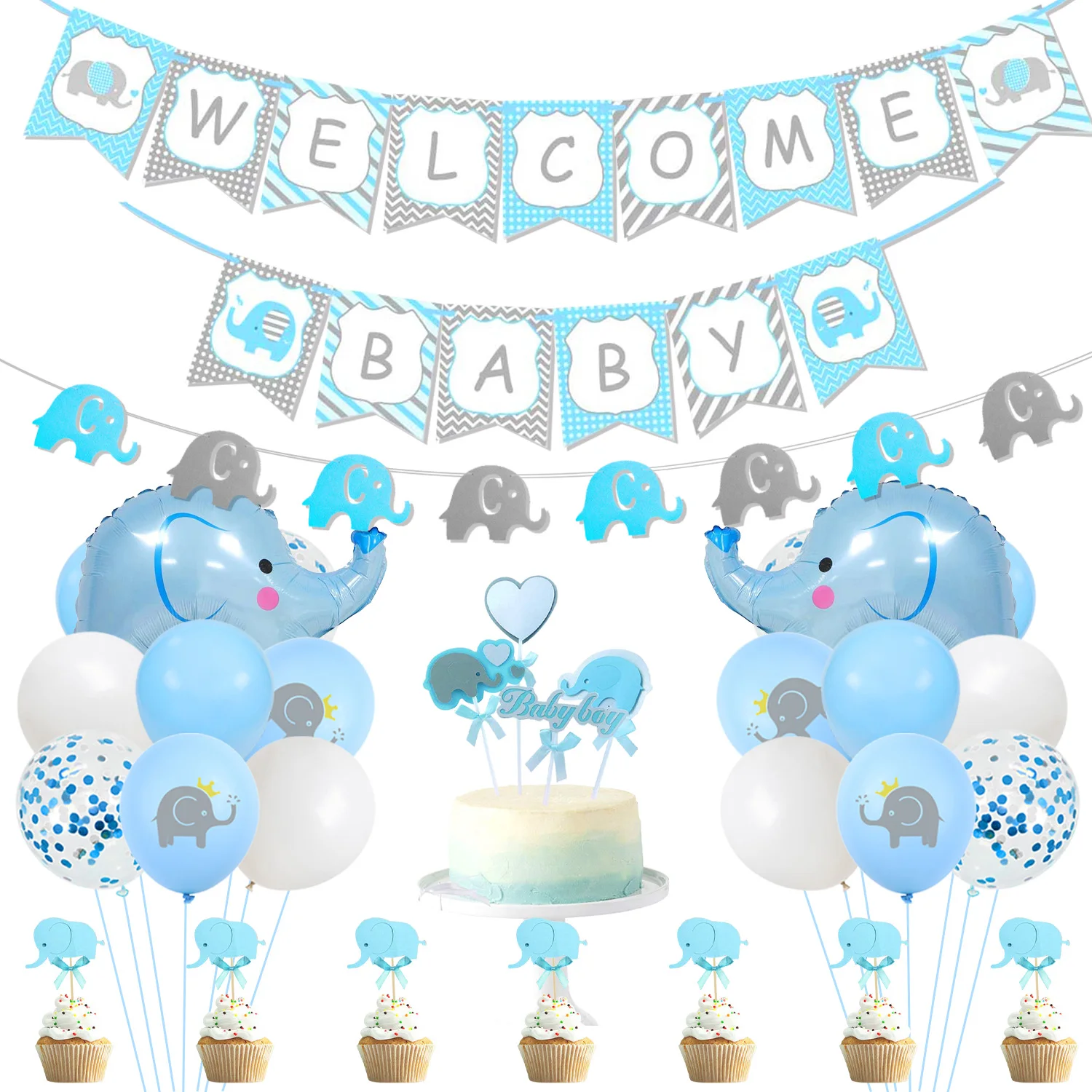 

Elephant Themed Baby Shower Decor Welcome Baby Banner Pink Blue Balloons Kit for Boys Girls Baby Shower Birthday Party Supplies