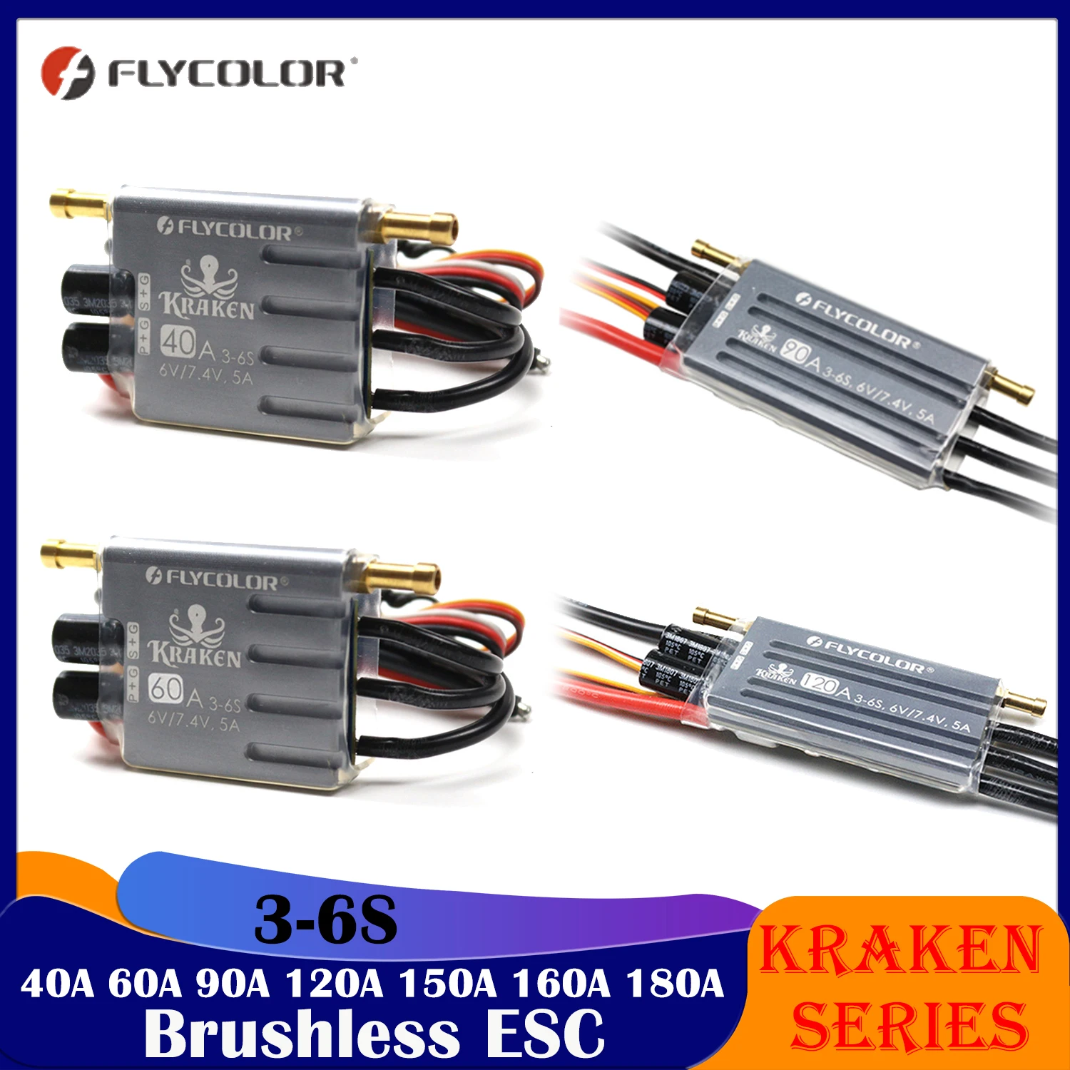 FLYCOLOR Kraken Series 40A 60A 90A 120A 150A 160A 180A 180A бесщеточный ESC 3-6S водонепроницаемый для радиоуправляемой модели гоночной лодки запчасти аксессуары