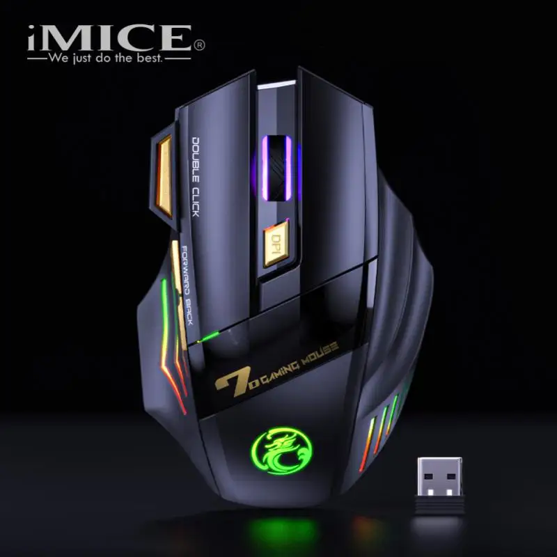 

IMICE7 Button Double Click Mouse 2.4G Mute Rechargeable Colorful Breathing Light Wireless Game Mouse 3D Anti Slip Design
