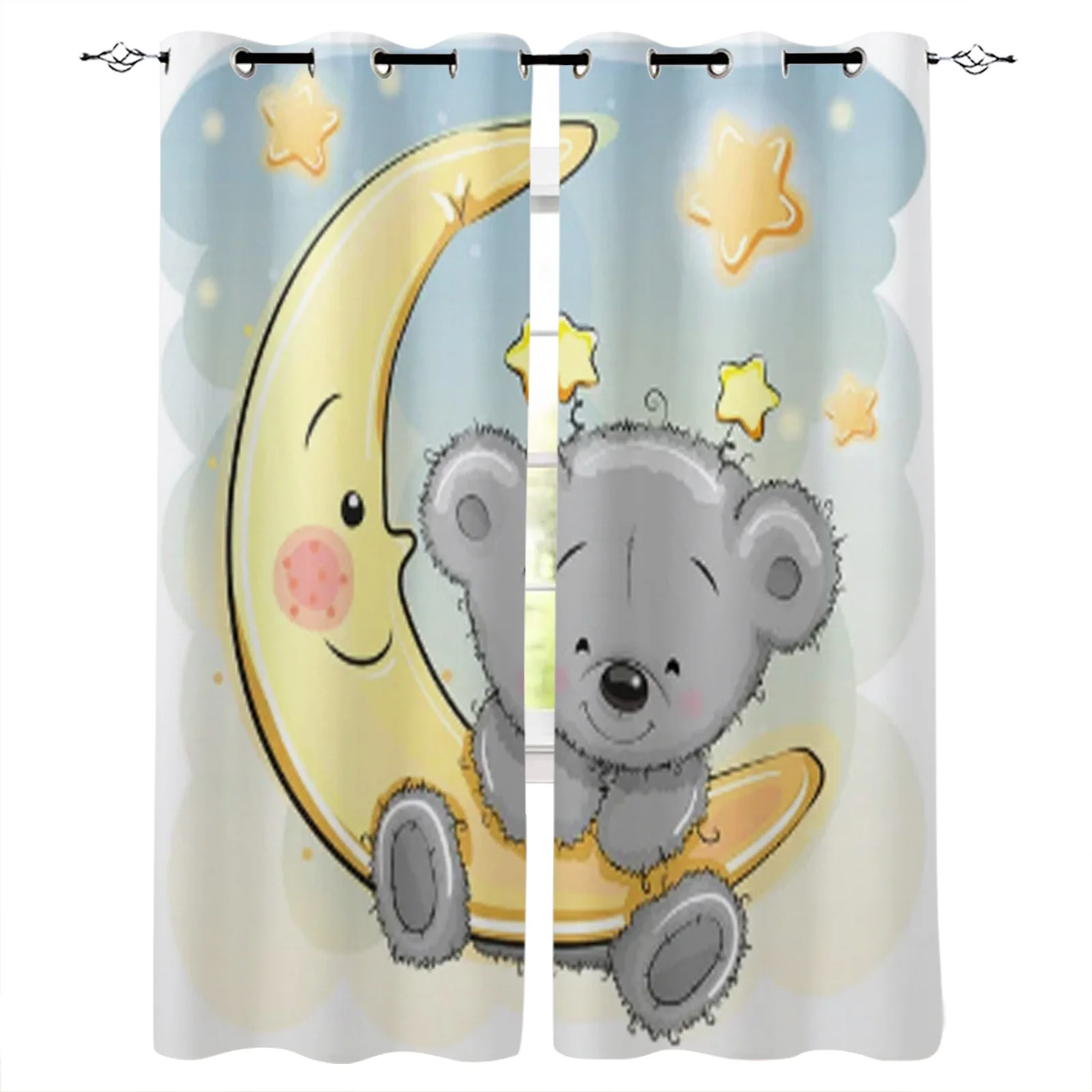 

Cute Cartoon Teddy Bear Moon Kid Curtains for Bedroom Window Curtain Home Living Room Decor Balcony Drapes Hotel Coffee Curtains